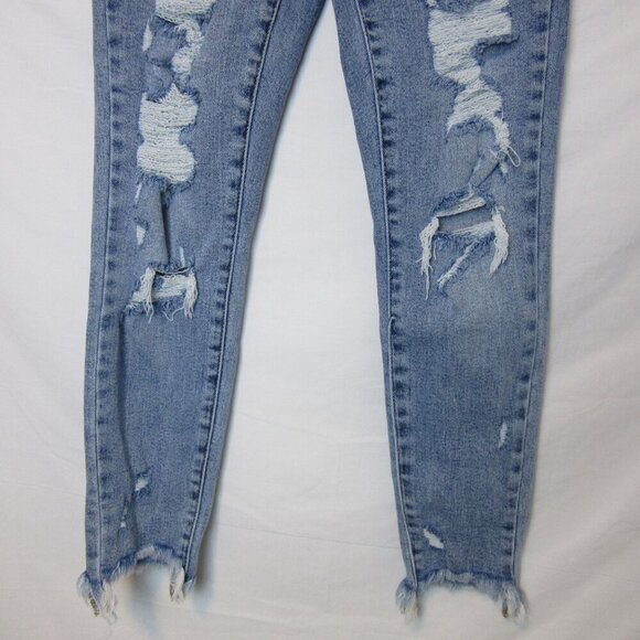 Judy Blue Jeans Distressed Light Blue Skinny Fit Ankle Raw Hem Denim Womens 27 - Picture 3 of 6